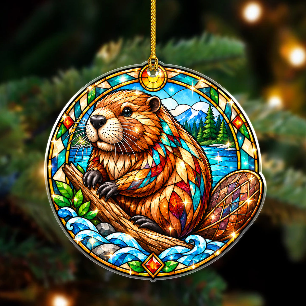 Beaver Acrylic Ornament Stained Glass Style Christmas Decor