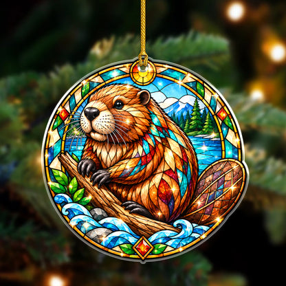 Beaver Acrylic Ornament Stained Glass Style Christmas Decor