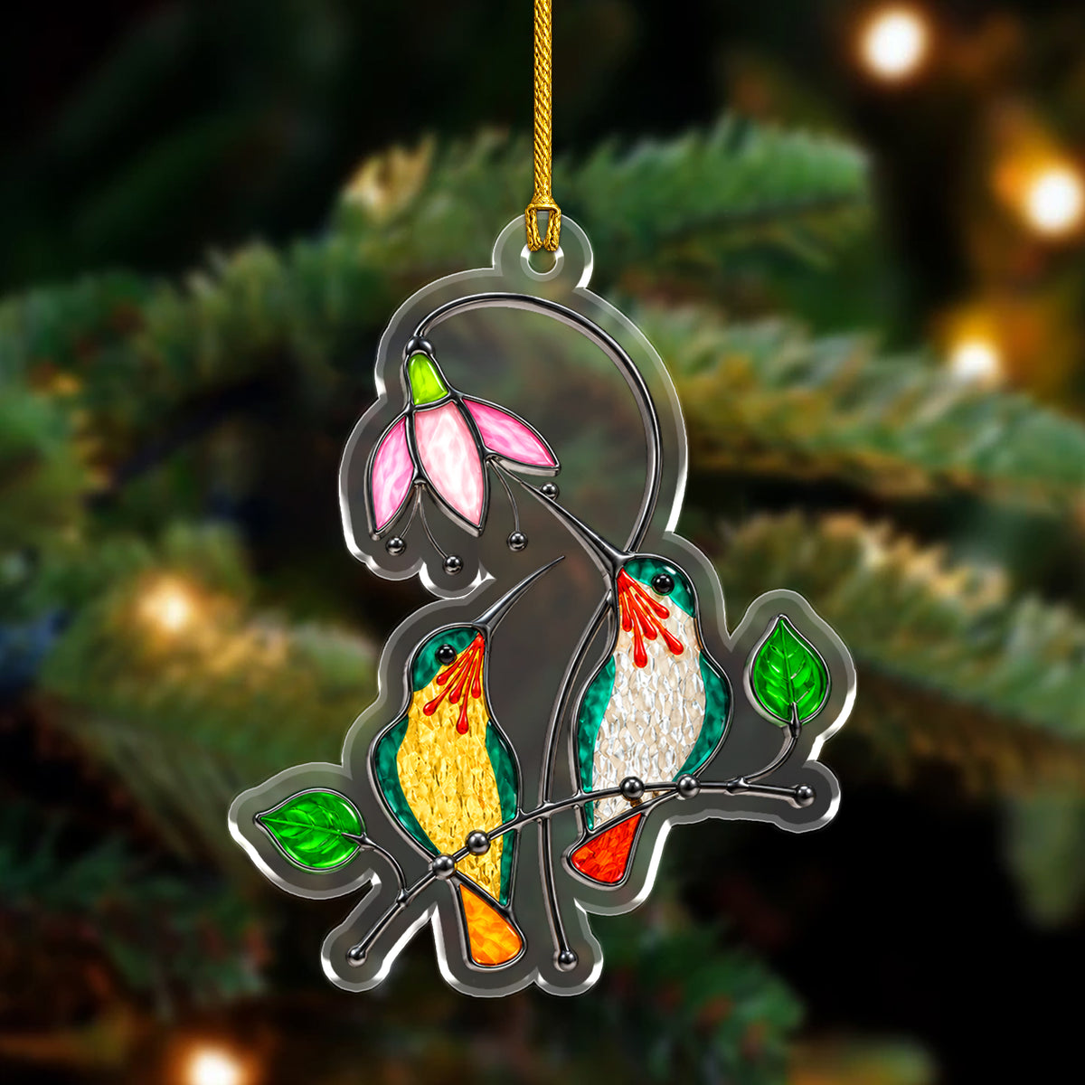 Hummingbird Acrylic Ornament, Stained Glass Christmas Decor