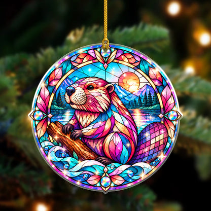 Beaver Acrylic Ornament Stained Glass Style Holiday Gift