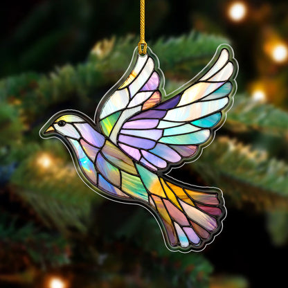 Stained Glass Hummingbird Acrylic Ornament - Colorful Holiday Decor