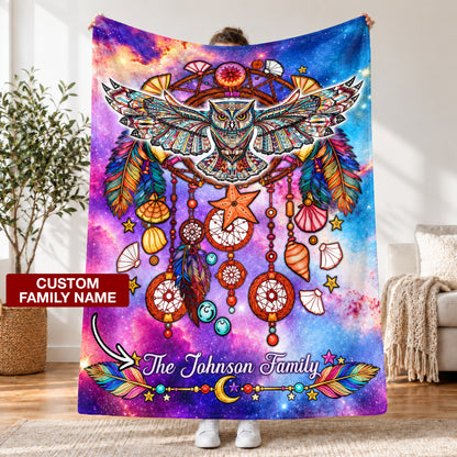 Custom Family Name Native American Traditional Pattern Fleece Blankets