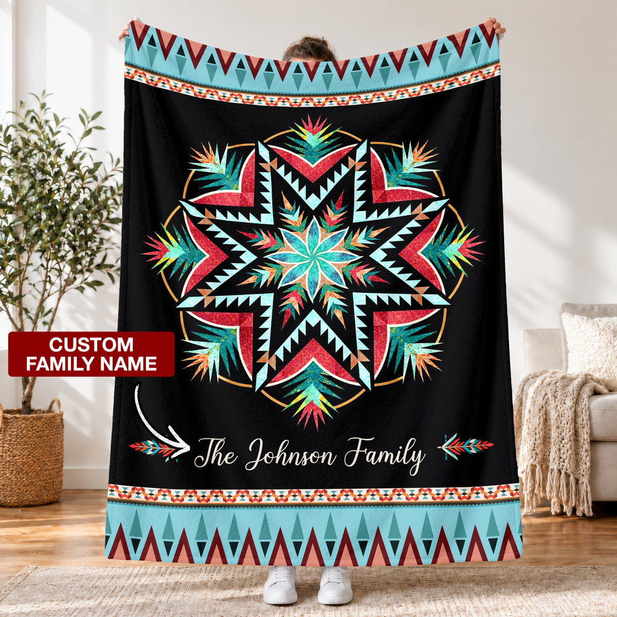 Custom Family Name Native American Traditional Pattern Fleece Blankets