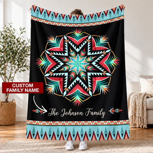 Custom Family Name Sacred Star Navajo-Inspired Vibrant Fleece Blanket