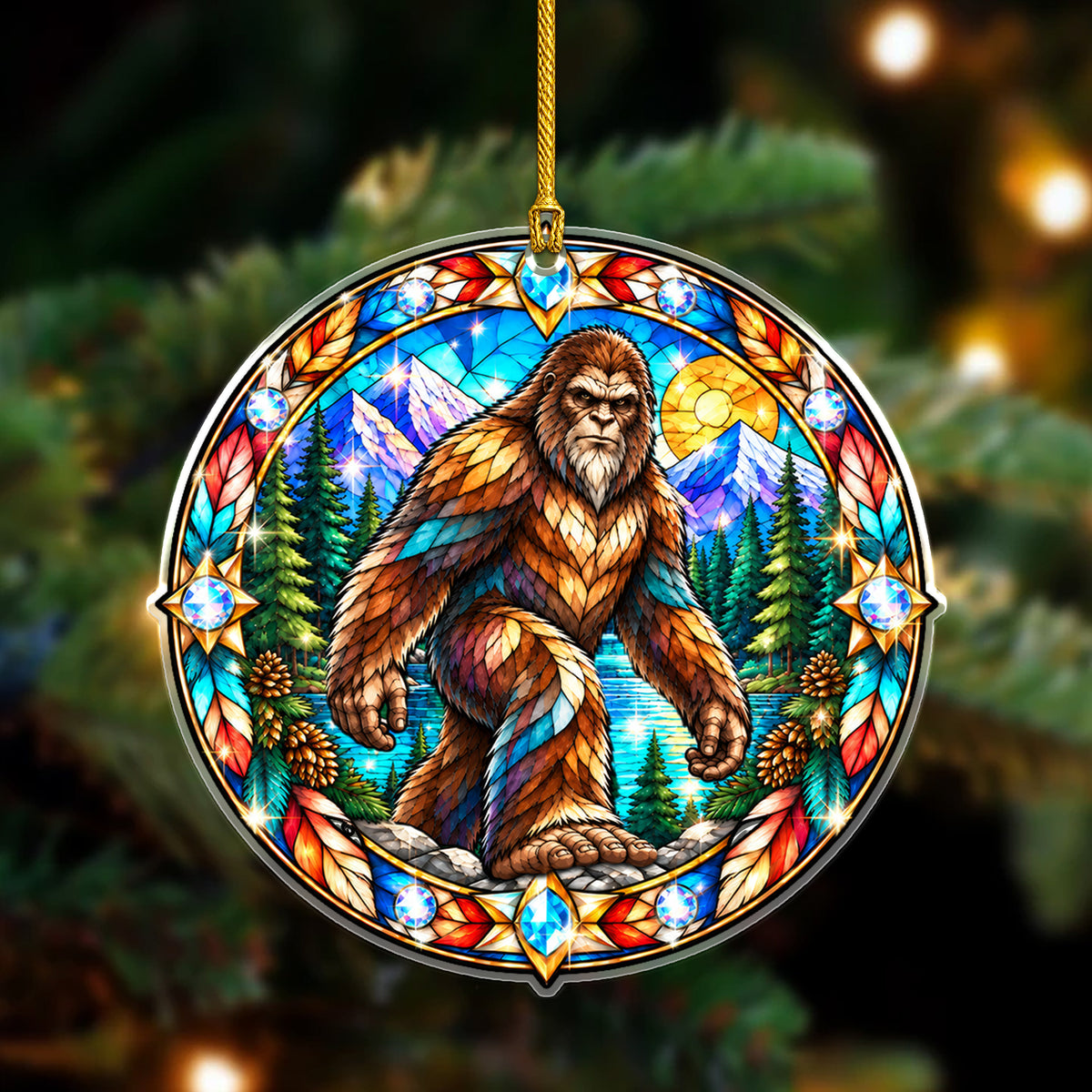 Bigfoot Acrylic Ornament Stained Glass Style Christmas Decor