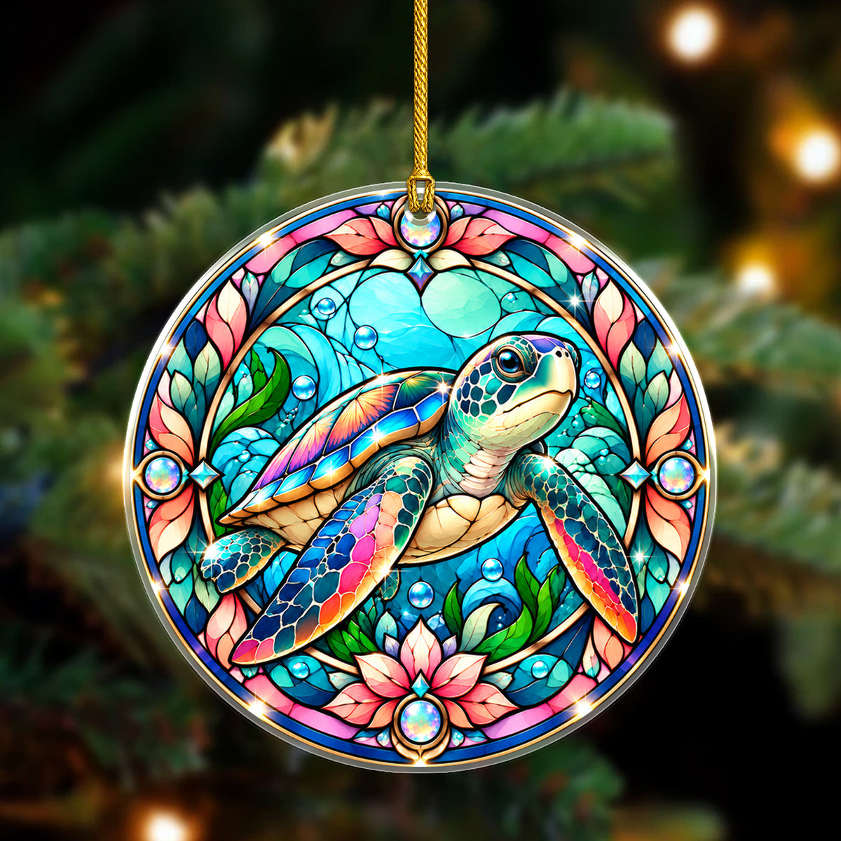 Turtle Acrylic Ornament Stained Glass Style Christmas Decor