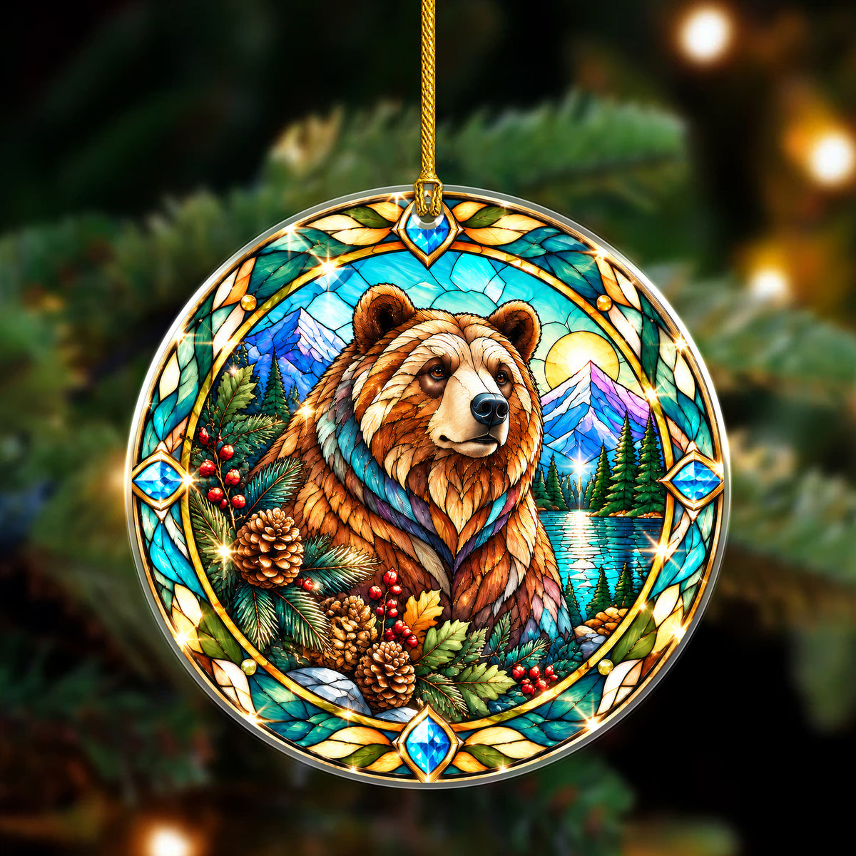 Bear Acrylic Ornament Stained Glass Style Christmas Decor