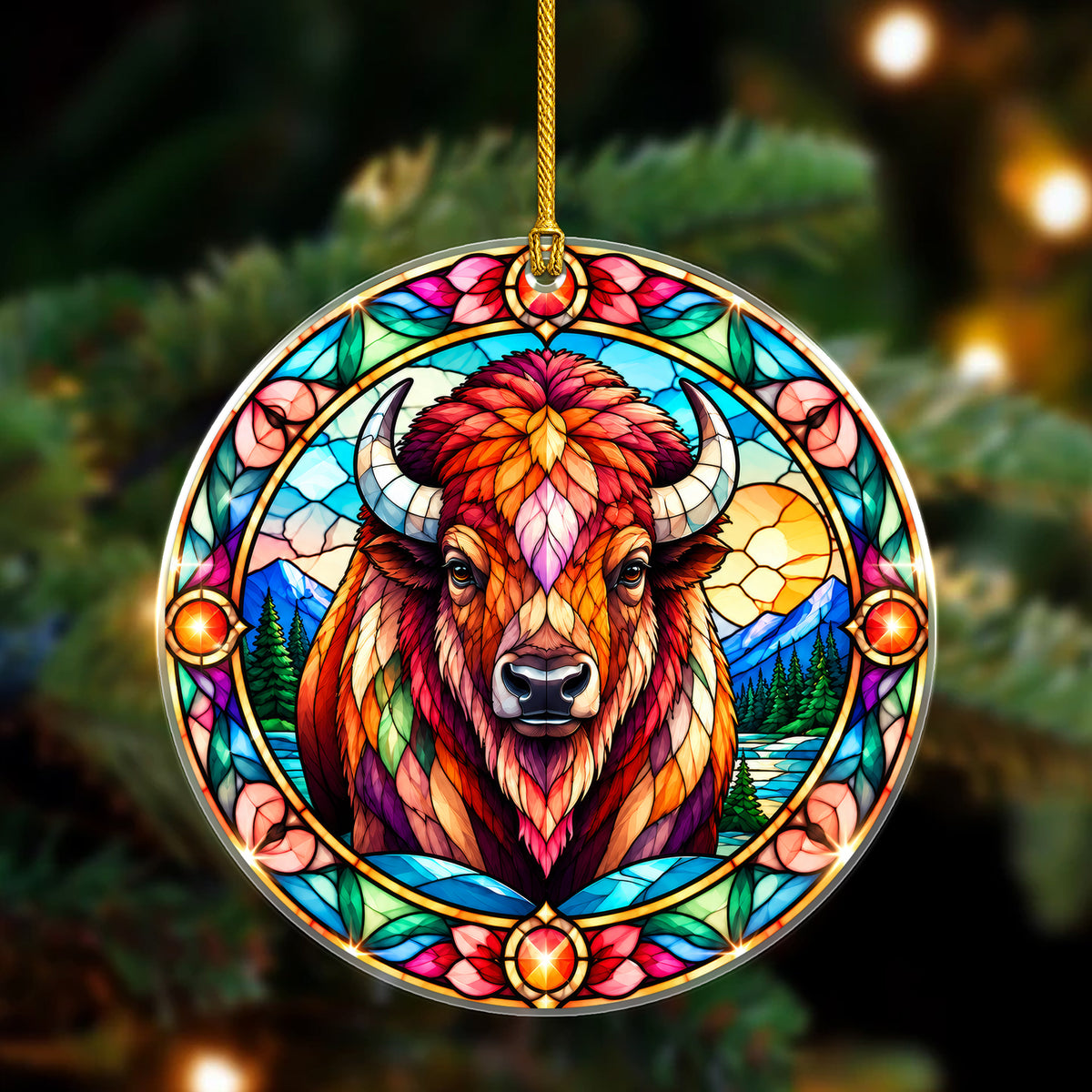Buffalo Acrylic Ornament Stained Glass Style Christmas Decor