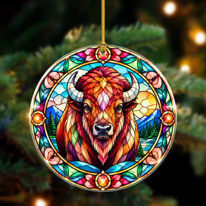 Buffalo Acrylic Ornament Stained Glass Style Christmas Decor