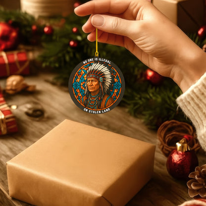 No One Is Illegal on Stolen Land - Native American Chief Christmas Decoration Flat Acrylic