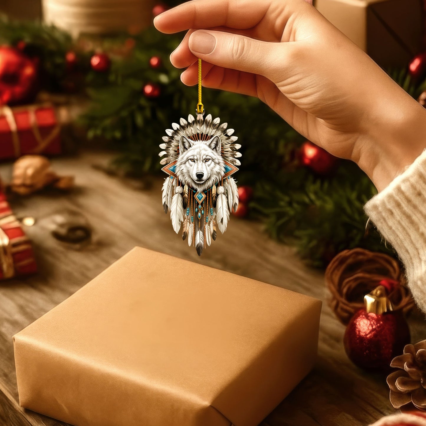 White Wolf Spirit - Native Feather Tribal - Unique Christmas Gift Decor Flat Acrylic