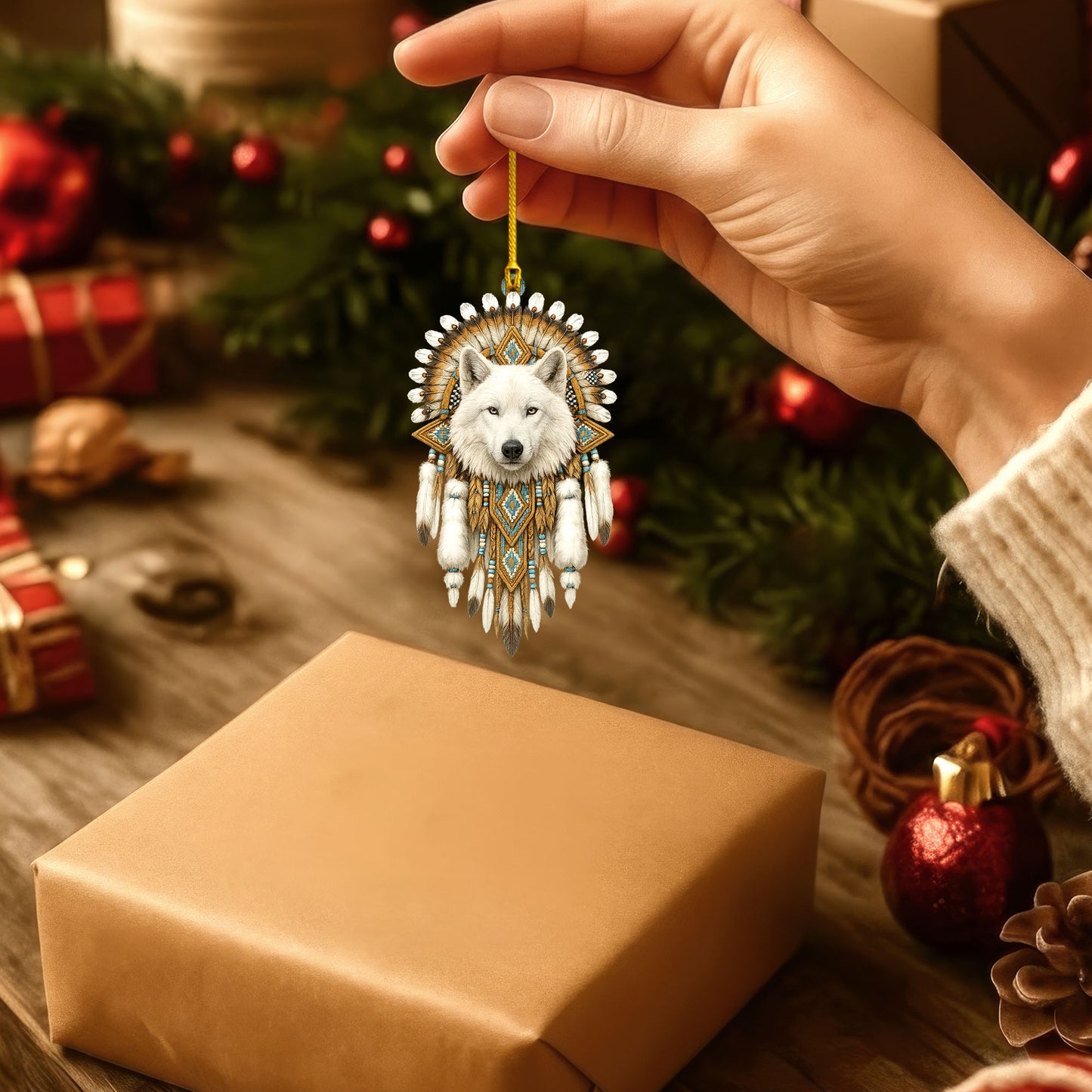 White Wolf Dreamcatcher- Indigenous Inspired - Unique Christmas Gift Decor Flat Acrylic