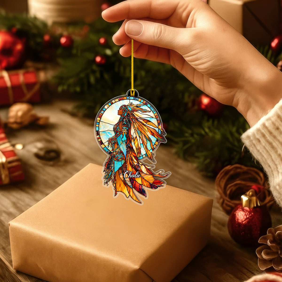 Personalized Native Woman Acrylic Ornament with Custom Name