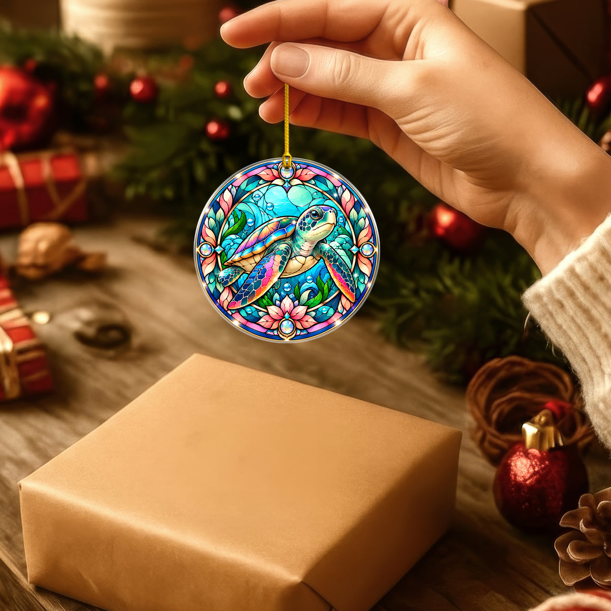 Turtle Acrylic Ornament Stained Glass Style Christmas Decor