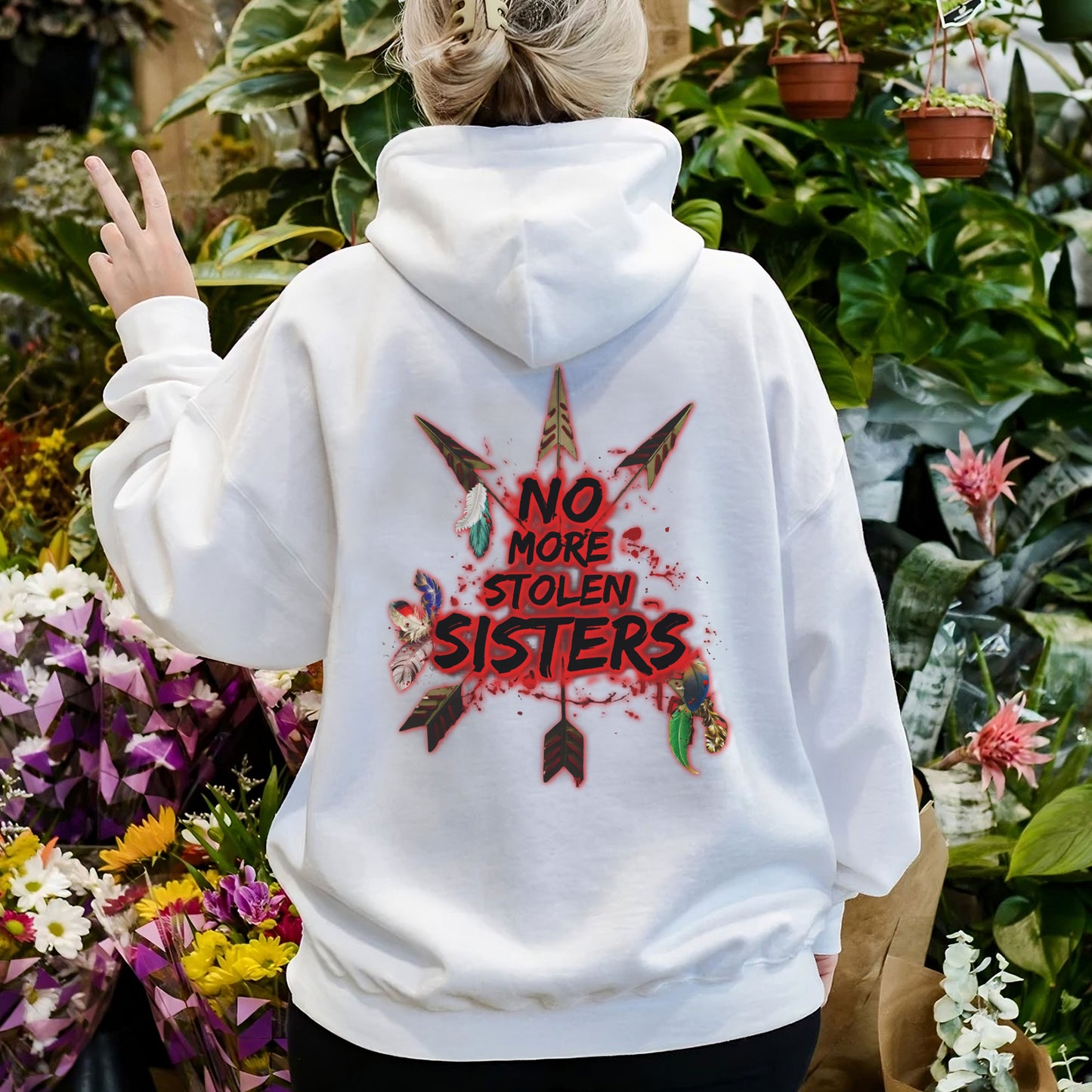 No More Stolen Sisters Red Hand Arrows - Two Sides - MMIW Unisex T-Shirt/Hoodie/V-Neck/Sweatshirt
