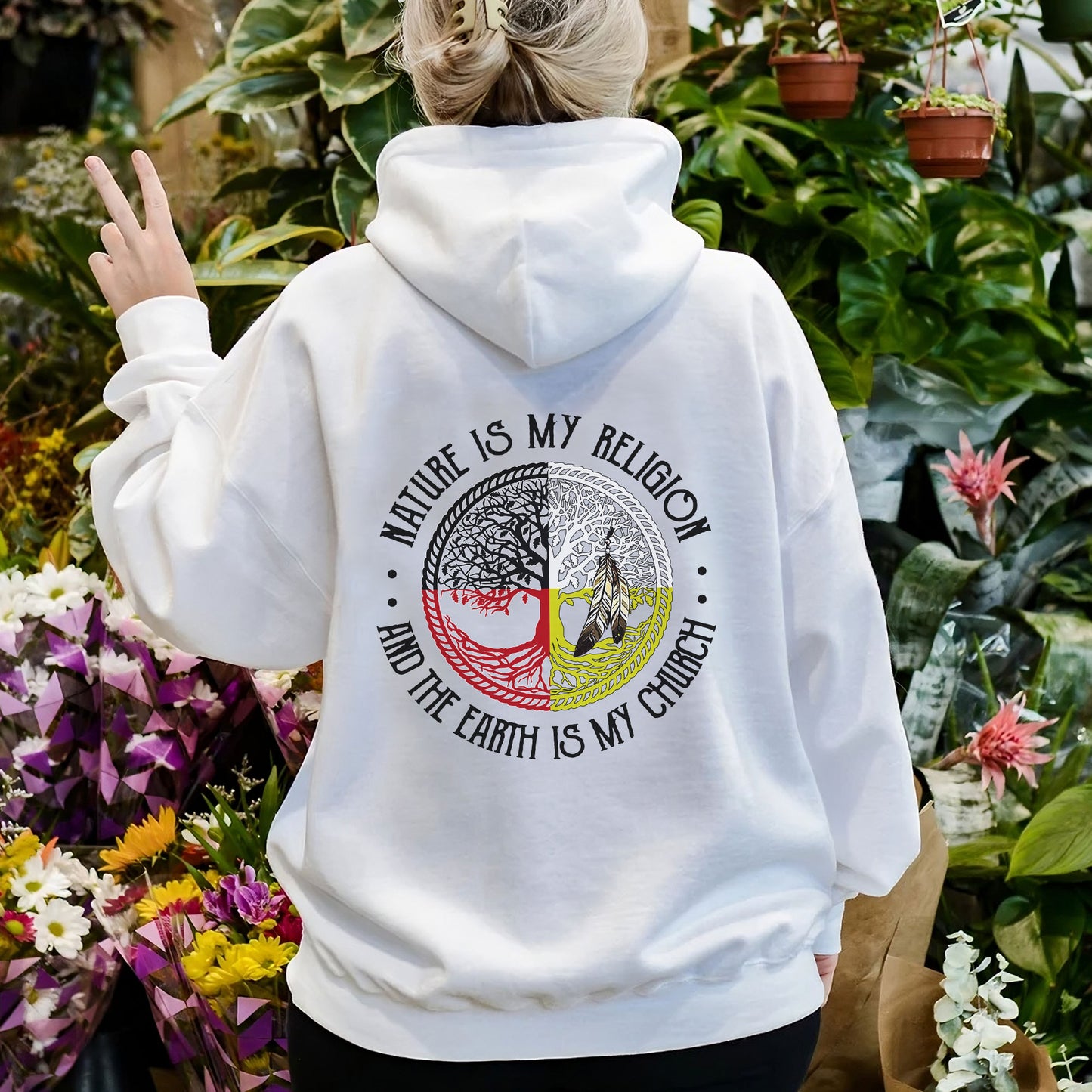 Nature Is My Religion Four Directions Sacred Circle - Two Sides - Unisex T-Shirt/T-Shirt V-Neck/Hoodie/Sweatshirt