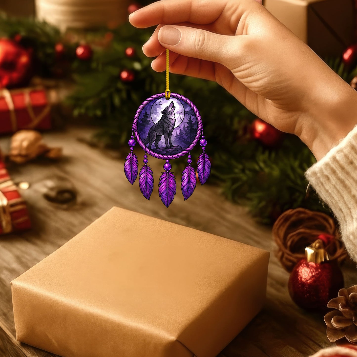 Wolf Dreamcatcher - Purple Moon Forest - Unique Christmas Gift Decor Flat Acrylic
