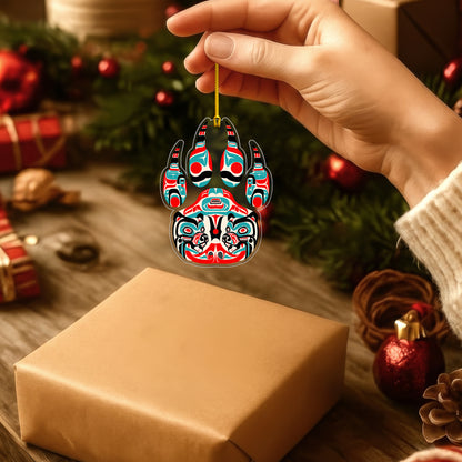 Bear Spirit Acrylic Ornament, Indigenous Inspired Animal Art Unique Holiday Decoration