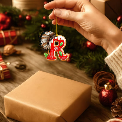 Personalized Letter Native American Feather Christmas - Custom Name Design - Ornament Acrylic