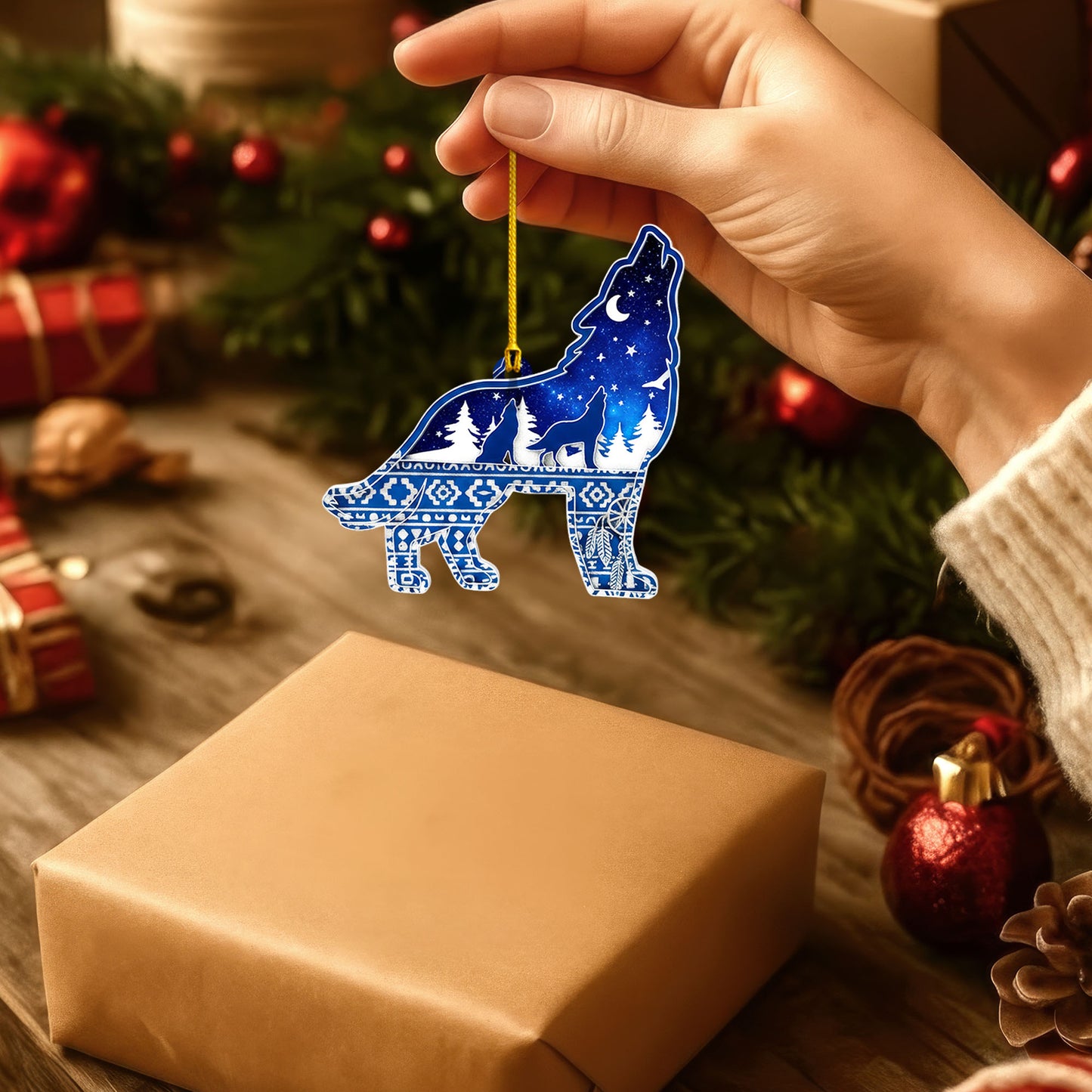 Howling Wolf - Native Night Sky Tribal Christmas Decor Flat Acrylic