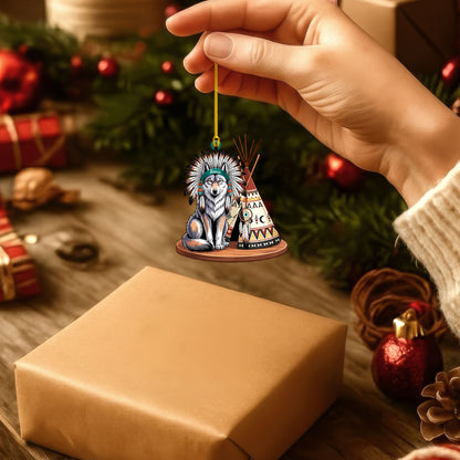Native American Wolf Christmas - Custom Name Design - Ornament Acrylic