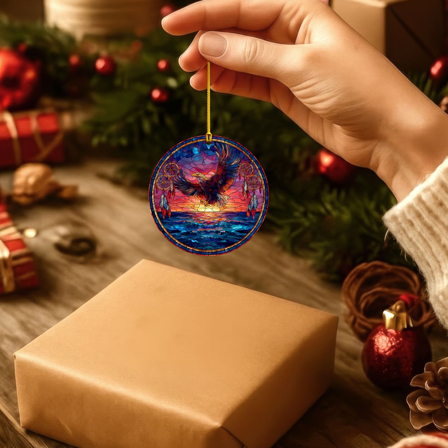 Flying Eagle Sunset Ocean Scene with Dreamcatchers Christmas Gift Decor Flat Acrylic