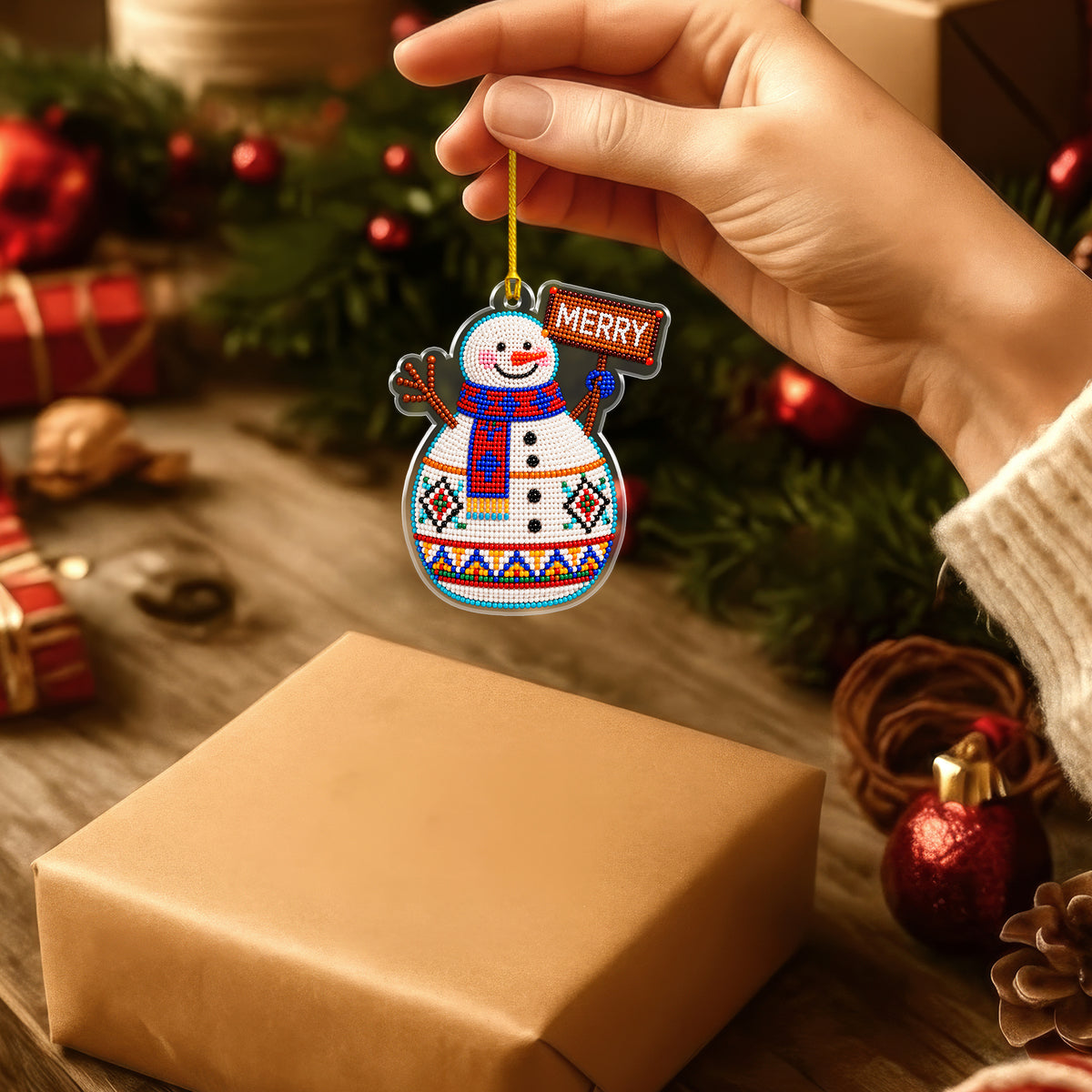 Beaded Style Snowman Acrylic Christmas Ornament, Holiday Gift