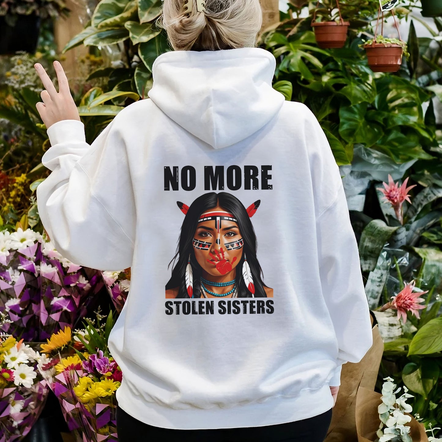 No More Stolen Sisters Indigenous Braided Hair Unisex - Two sides - T-Shirt/T-Shirt V-Neck/Hoodie/Sweatshirt