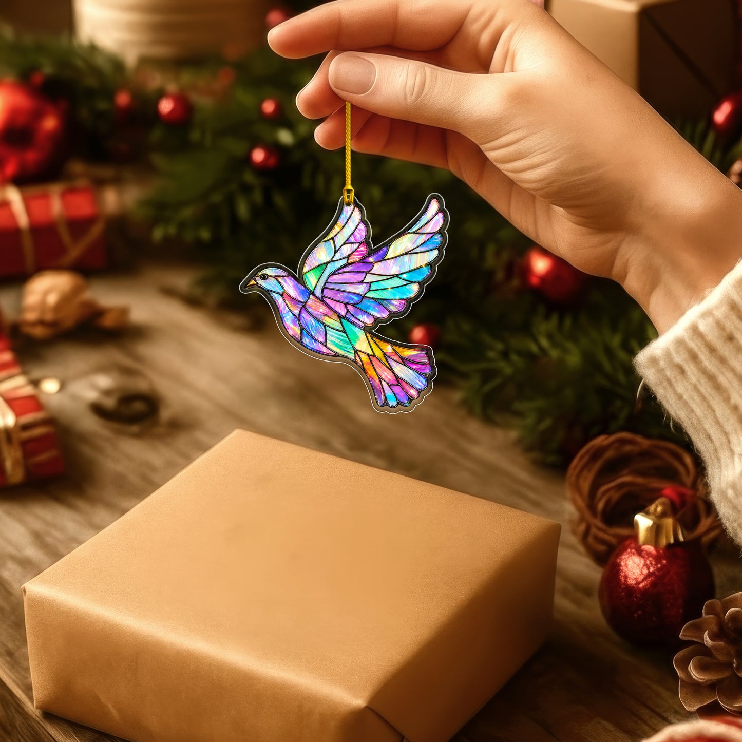 Stained Glass Hummingbird Acrylic Ornament - Colorful Holiday Decor