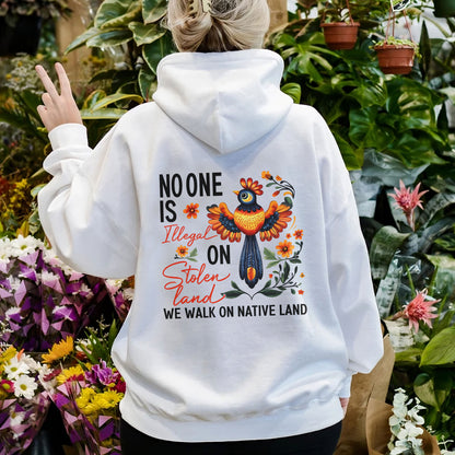 NO ONE IS ILLEGAL STATEMENT. WE WALK ON NATIVE LAND - Two sides - Unisex T-Shirt/T-Shirt V-Neck/Hoodie/Sweatshirt