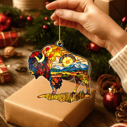 Stained Glass Bison Acrylic Ornament - Holiday Tree Decor