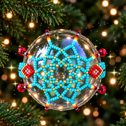 Red Beaded Christmas Ornament, Native-Inspired Holiday Decor
