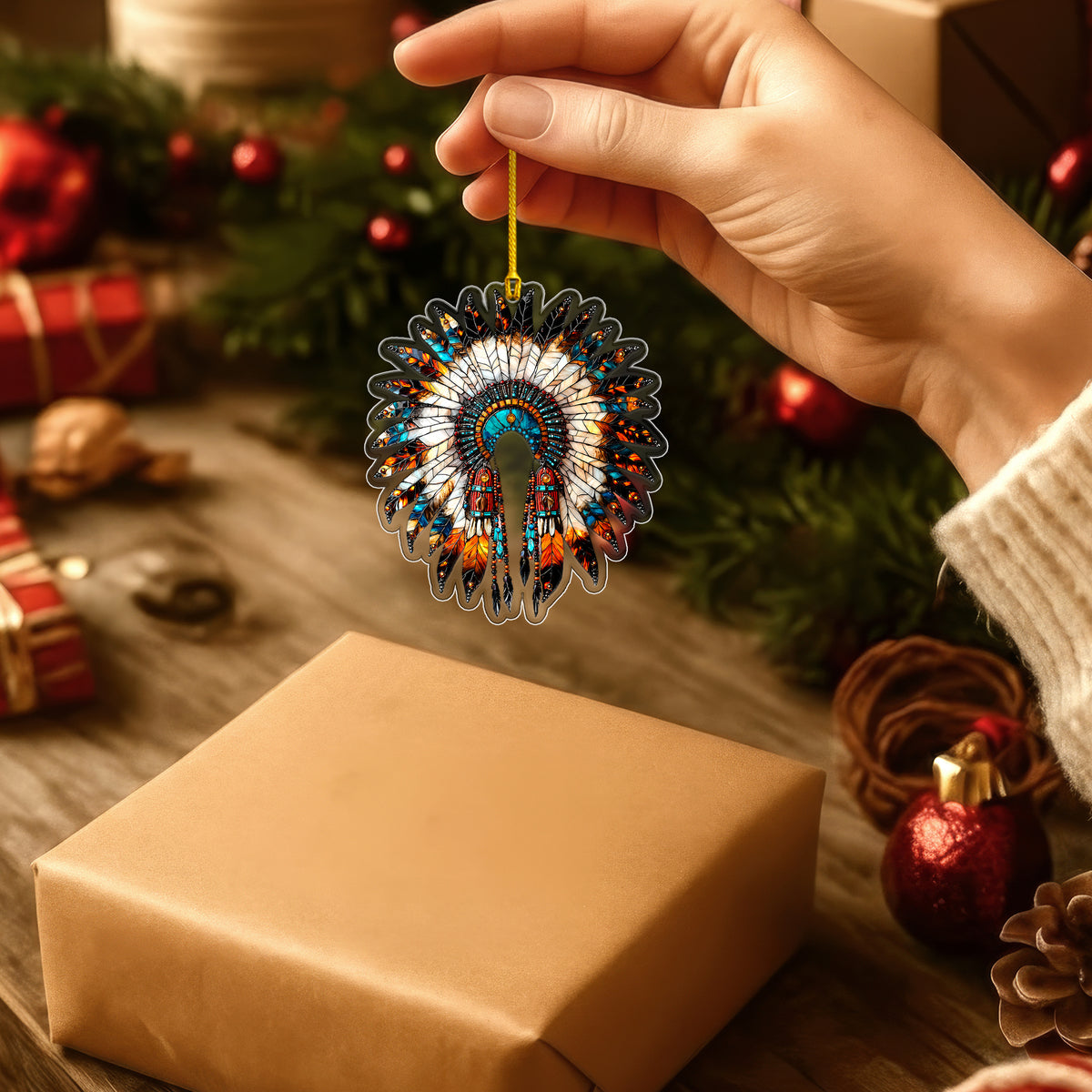 Feather Headdress Acrylic Christmas Ornament - Holiday Decor