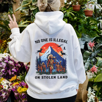 No One Is Illegal on Stolen Land Indigenous Graphic - Two sides - Unisex T-Shirt/T-Shirt V-Neck/Hoodie/Sweatshirt