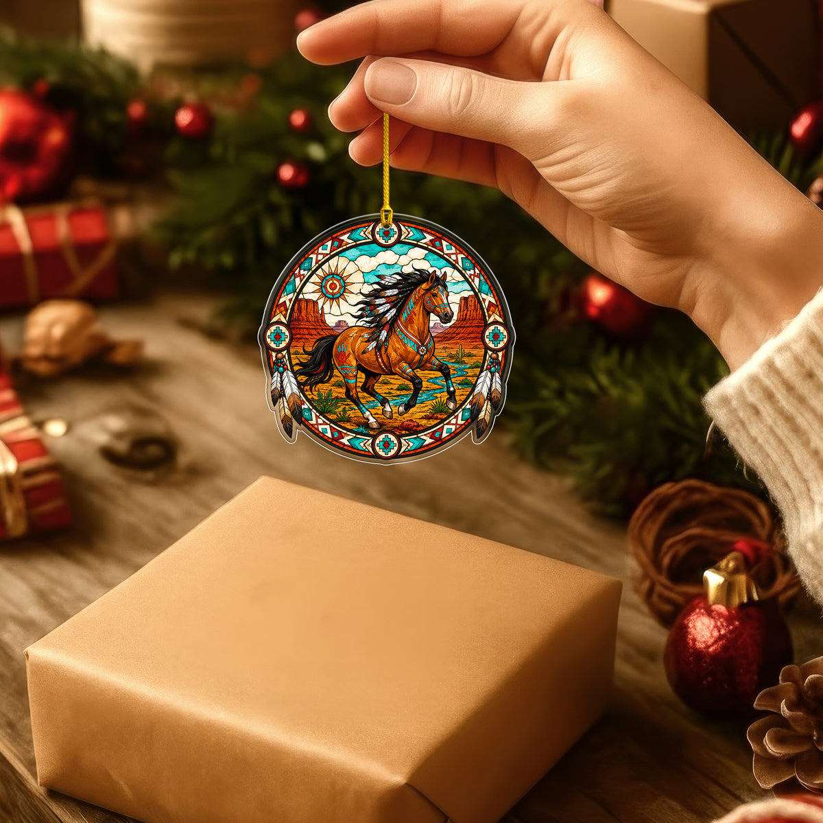 Stained Glass Horse Acrylic Ornament - Western Holiday Tree Decor