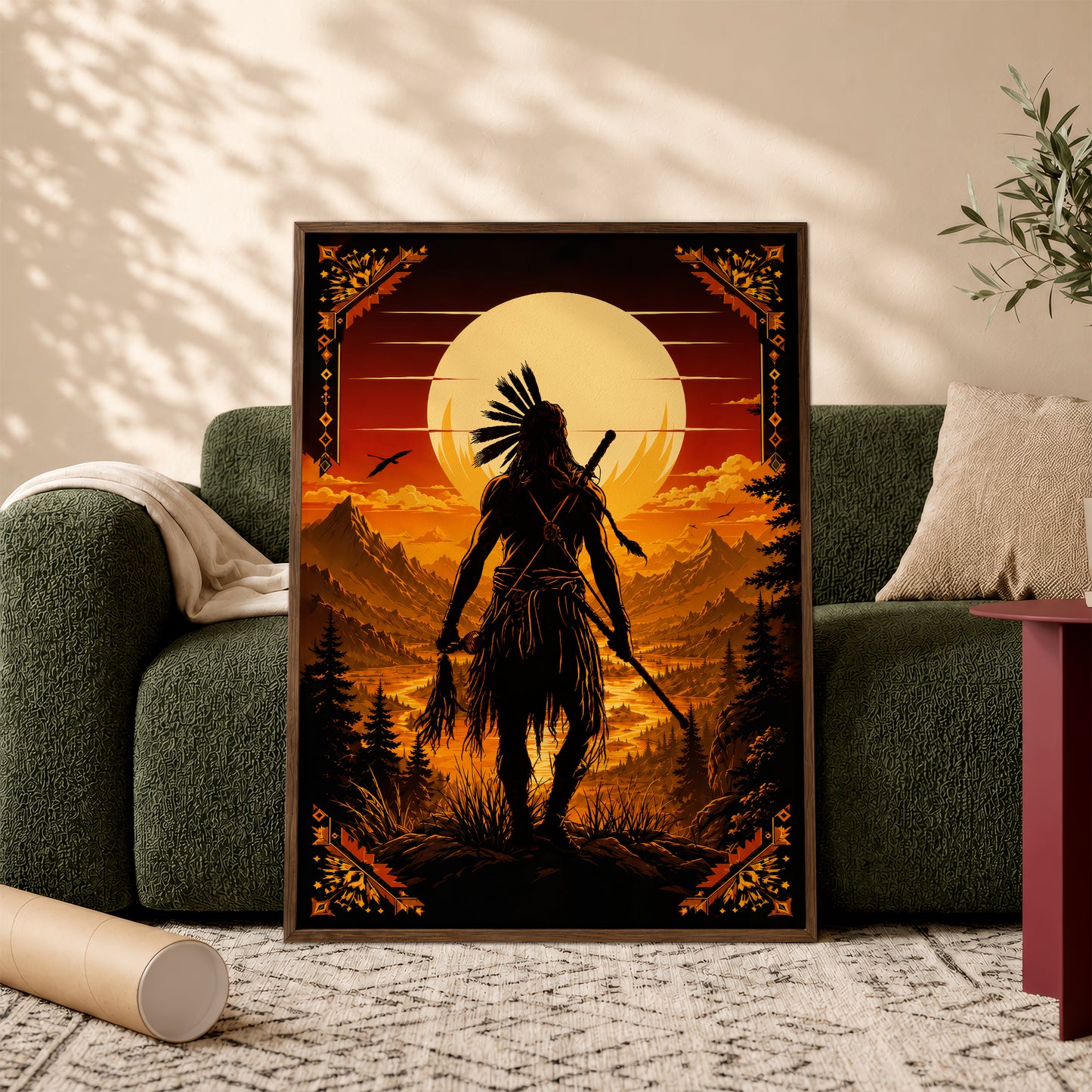 Native American Spirit Sunset Canvas Wall Art - Indigenous Heritage Home Decor