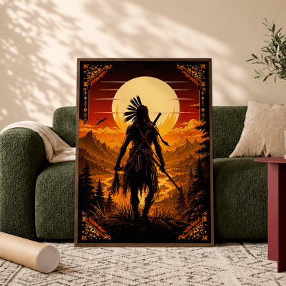 Native American Spirit Sunset Canvas Wall Art - Indigenous Heritage Home Decor