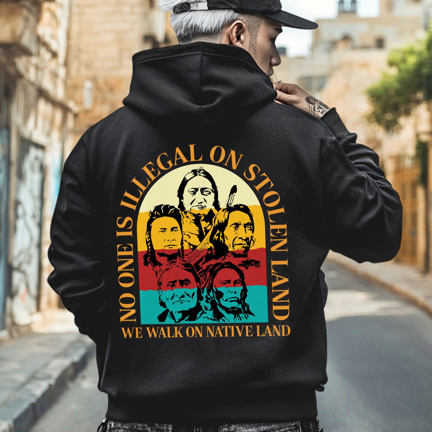NO ONE IS ILLEGAL ON STOLEN LAND. WE WALK ON NATIVE LAND 16 - Two sides - Unisex T-Shirt/T-Shirt V-Neck/Hoodie/Sweatshirt