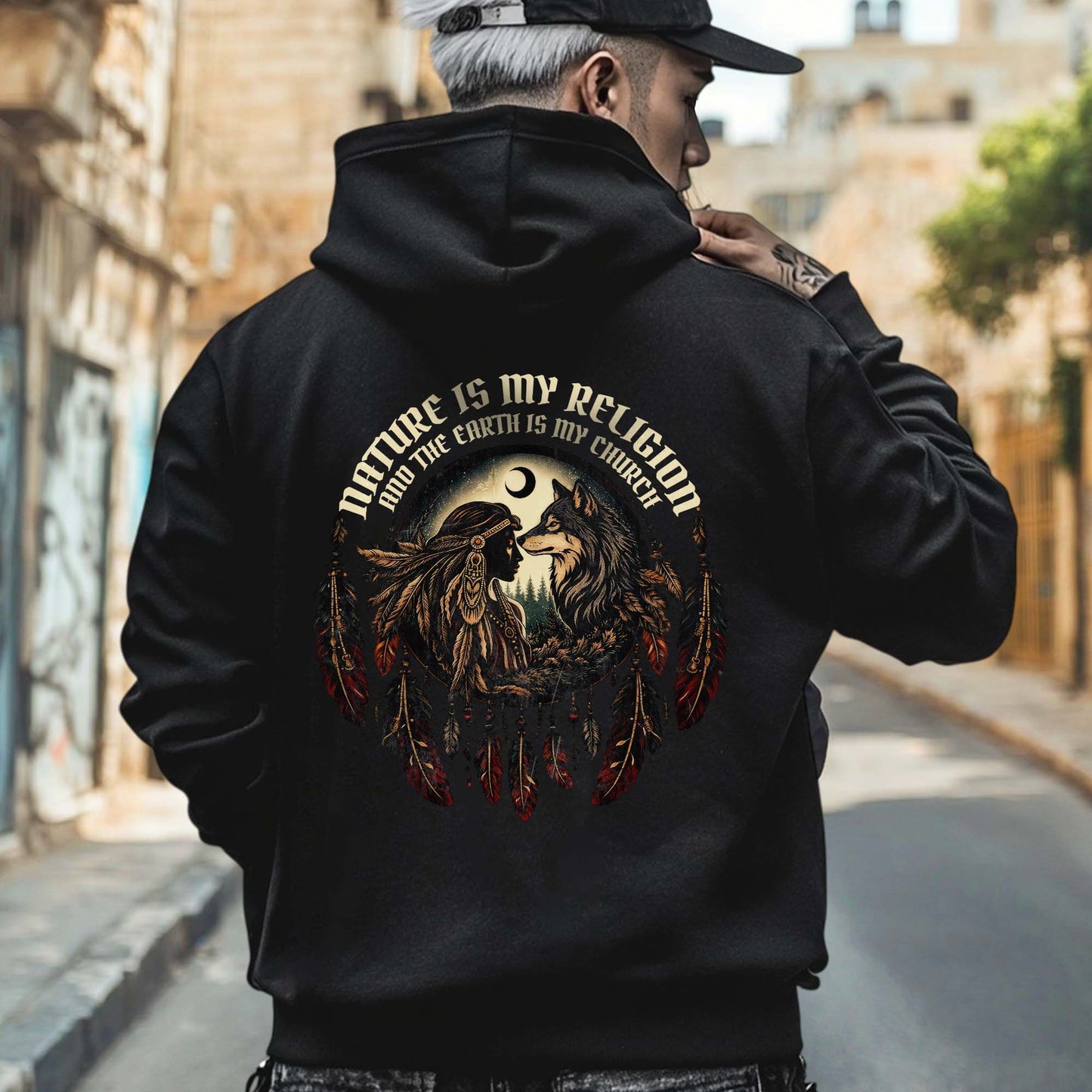 Nature Is My Religion The Earth Is My Church Wolf Spirit - Two Sides - Unisex T-Shirt/T-Shirt V-Neck/Hoodie/Sweatshirt