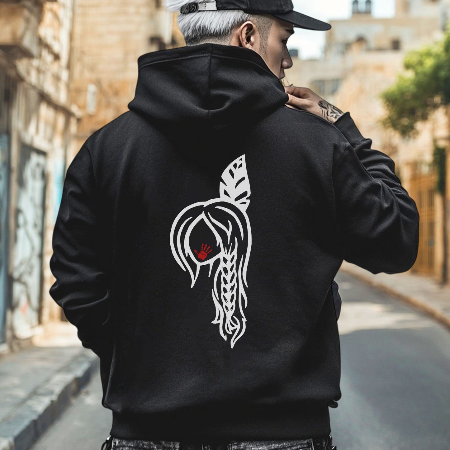 Braided Hair Red Handprint Indigenous Woman - Two Sides - MMIW Unisex T-Shirt/Hoodie/V-Neck/Sweatshirt