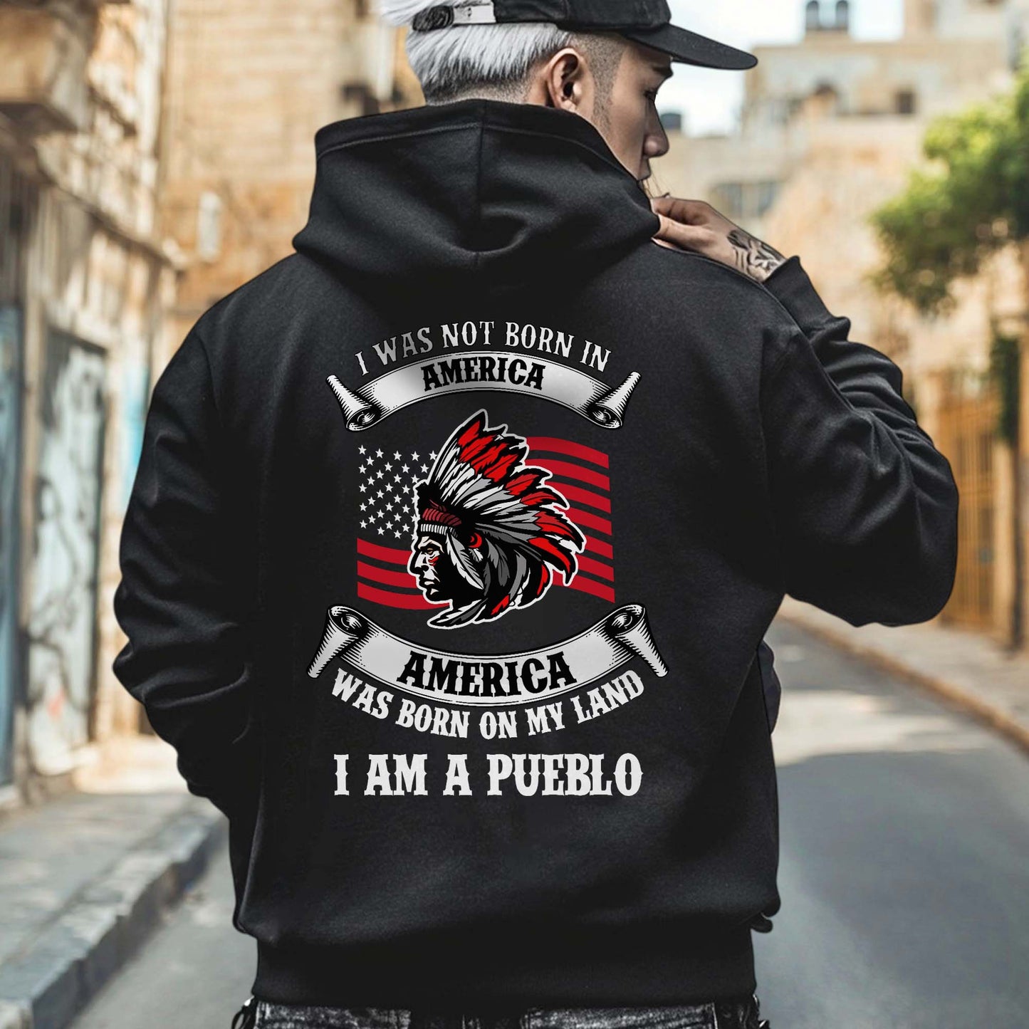 I Am Native - America Was Born On My Land - Custom Tribe Design - Two sides - T-Shirt/T-Shirt V-Neck/Hoodie/Sweatshirt