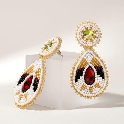 Handmade Beaded Teardrop Shape Post Earrings