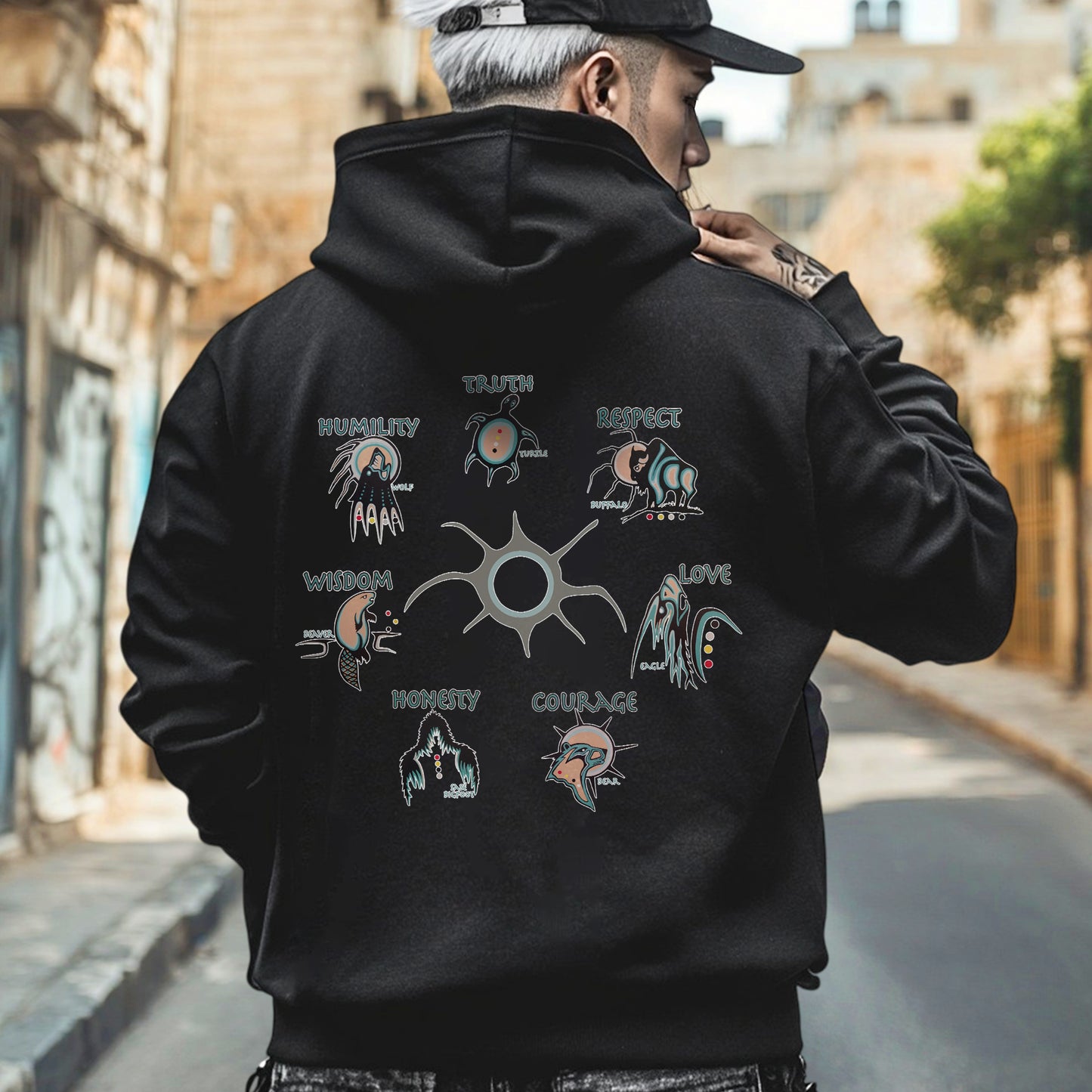 The Seven Sacred Laws Native American Indigenous Culture Unisex - Two sides - T-Shirt/T-Shirt V-Neck/Hoodie/Sweatshirt