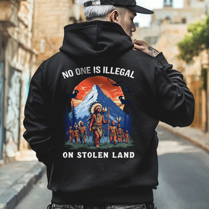No One Is Illegal on Stolen Land Indigenous Graphic - Two sides - Unisex T-Shirt/T-Shirt V-Neck/Hoodie/Sweatshirt