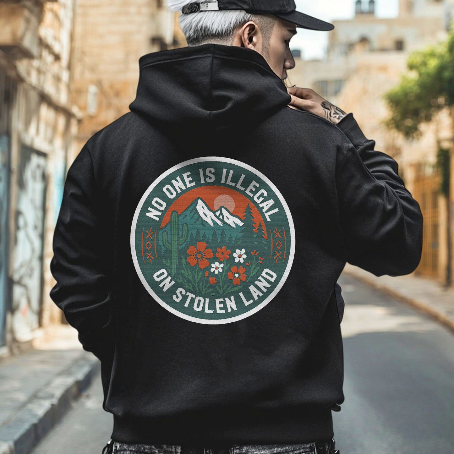 No One Is Illegal on Stolen Land Graphic Indigenous - Two sides - T-Shirt/T-Shirt V-Neck/Hoodie/Sweatshirt