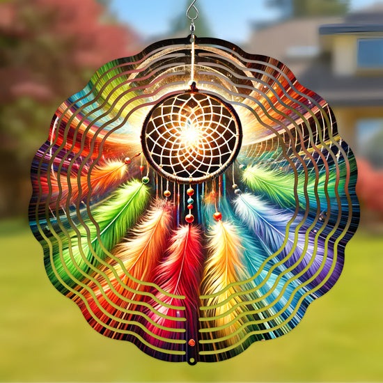 [COMBO 2 ] Colorful Wind Spinner Chief Headdress + Dreamcatcher Native American