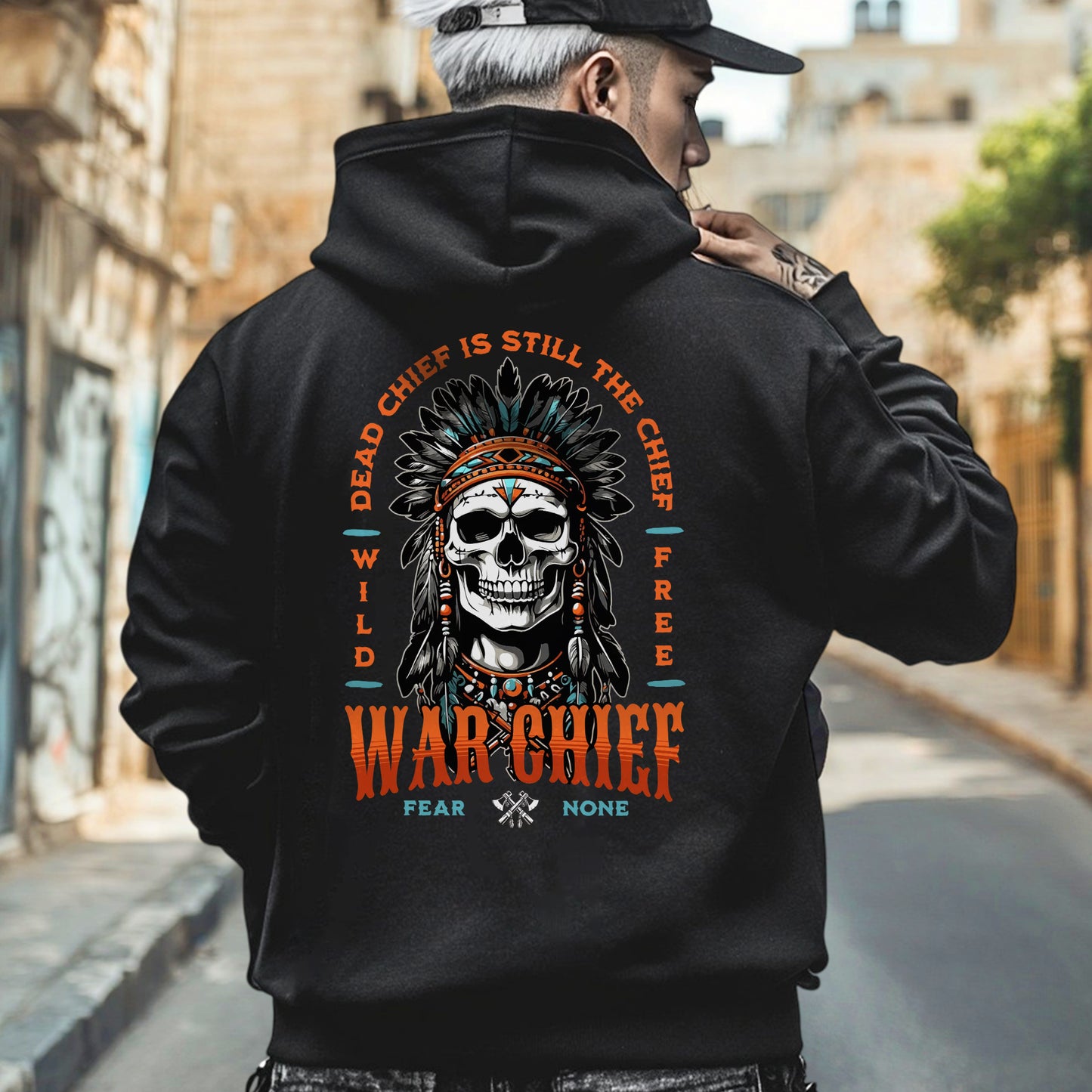 Native Inspired War Chief Skull Fear None Wild Free- Two sides - Unisex T-Shirt/T-Shirt V-Neck/Hoodie/Sweatshirt