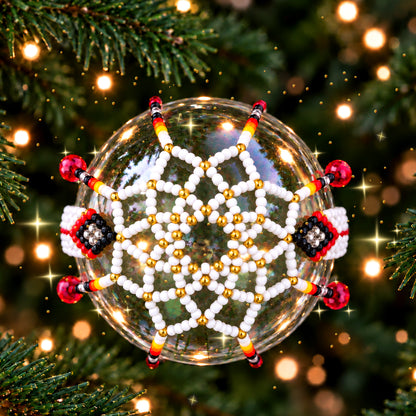 Red Beaded Christmas Ornament, Native-Inspired Holiday Decor