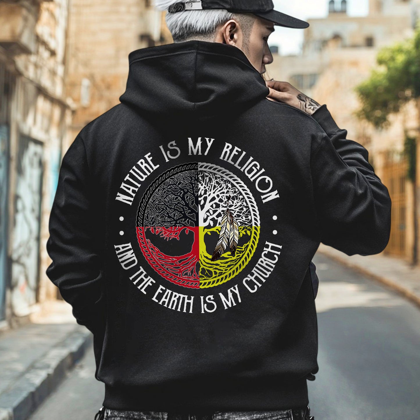 Nature Is My Religion Four Directions Sacred Circle - Two Sides - Unisex T-Shirt/T-Shirt V-Neck/Hoodie/Sweatshirt