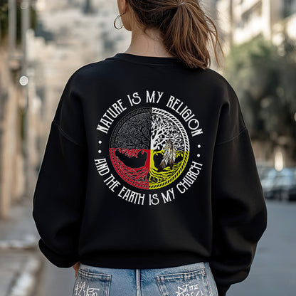 Nature Is My Religion Four Directions Sacred Circle - Two Sides - Unisex T-Shirt/T-Shirt V-Neck/Hoodie/Sweatshirt